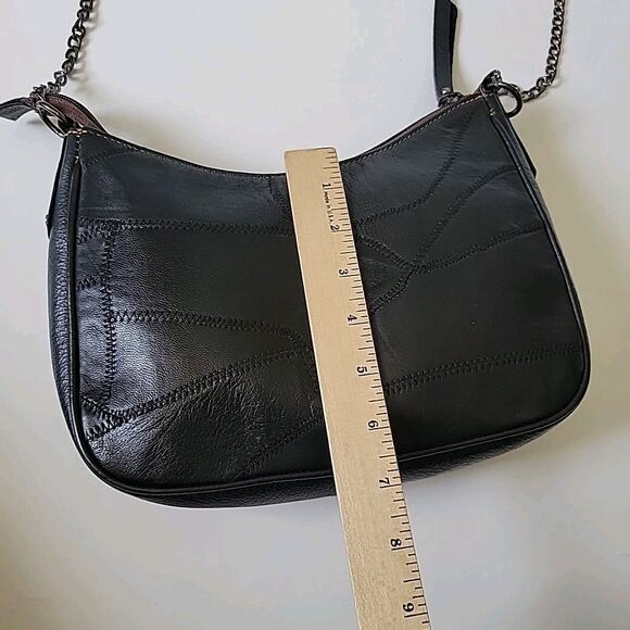 Vaan & Co Supple Leather Carbon Black Hobo Shoulder Bag Chain Strap Classic - Picture 8 of 12